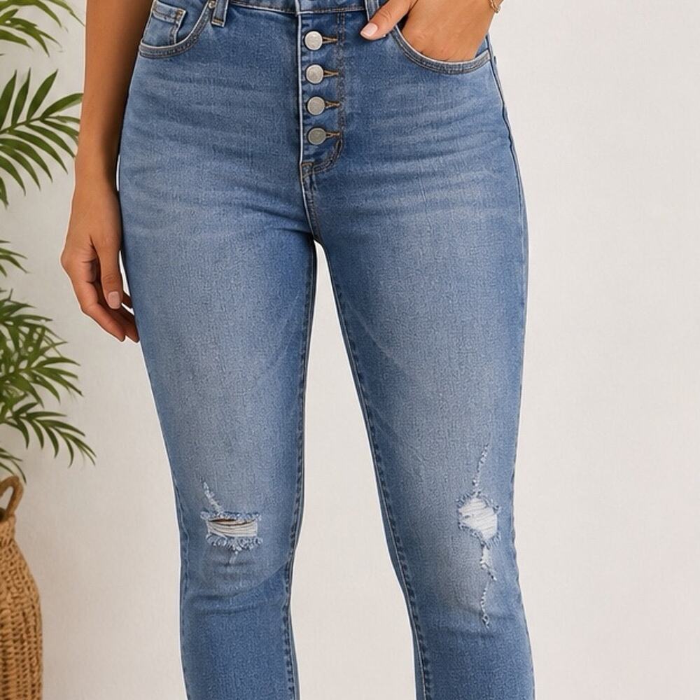 Judy Blue Skinny Fit High Rise Button Fly Distressed Jeans Size 7/28